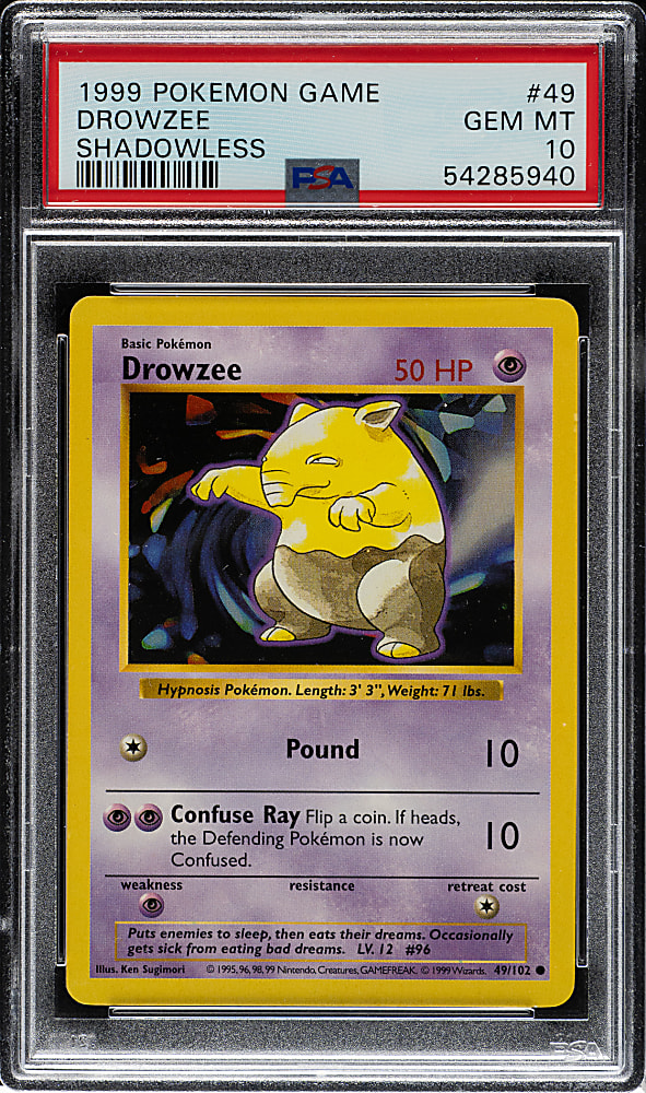 1999 Pokemon Base Set Shadowless #49 Drowzee PSA GEM MINT 10