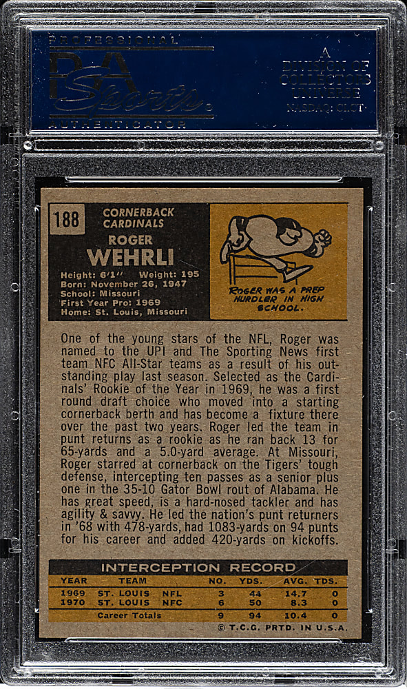 1971 Topps Football #188 Roger Wehrli Rookie PSA NM 7