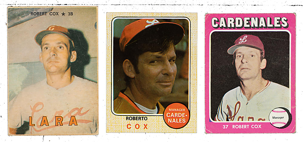 1967 to 1976 Topps Venezuelan "Winter League" Bobby Cox Trio Including Rookie