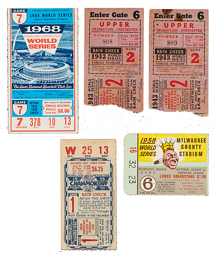 1943 to 1968 World Series Ticket Stub Collection (5)