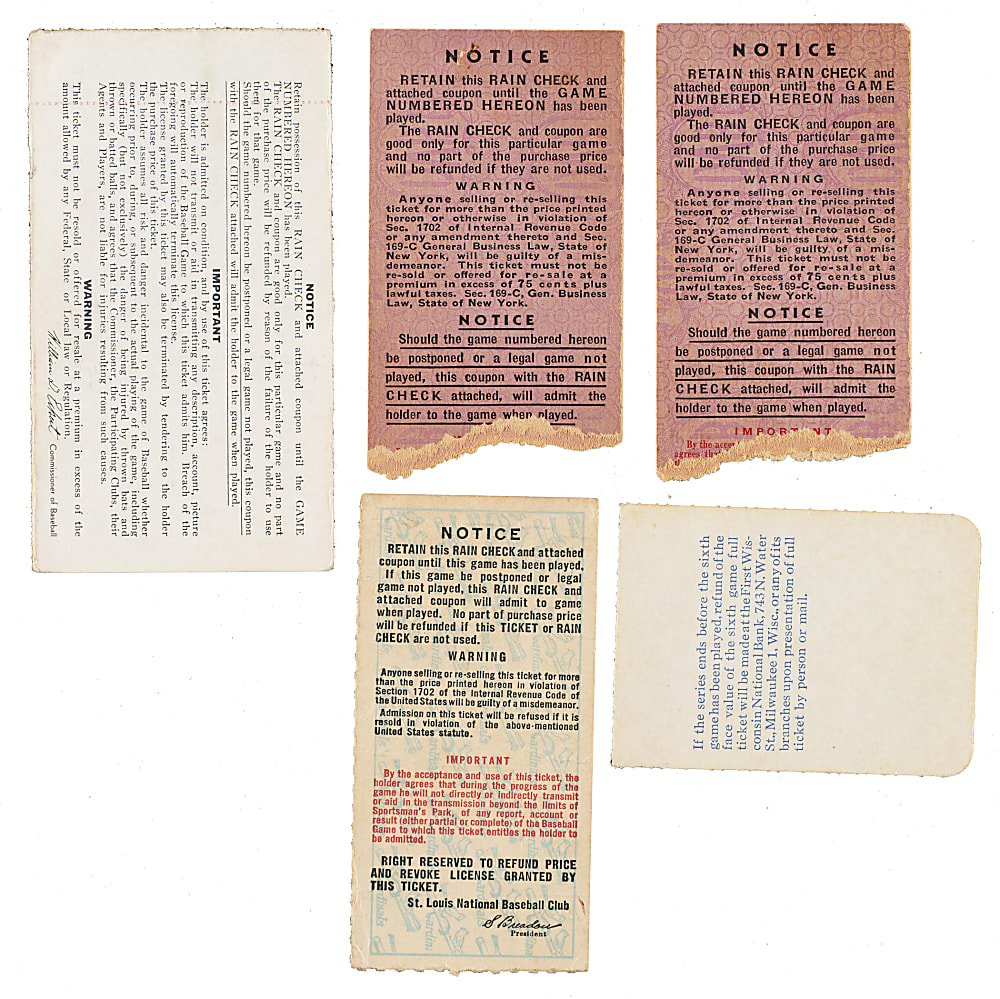 1943 to 1968 World Series Ticket Stub Collection (5)