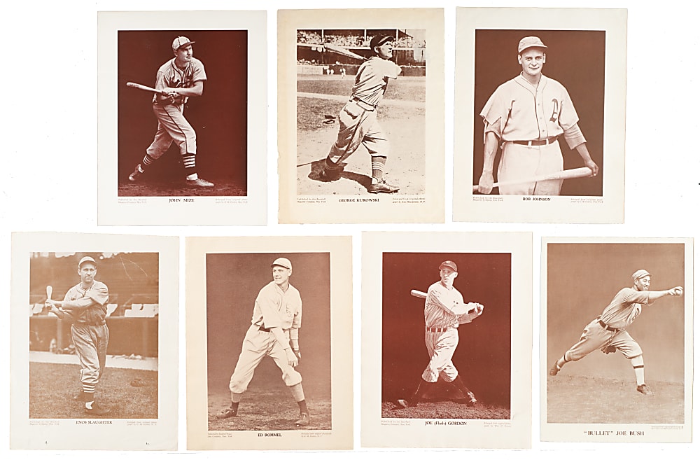 1910-1957 M114 "Baseball Magazine" Posters Collection (7) Including Enos Slaughter, Johnny Mize , and Joe Gordon