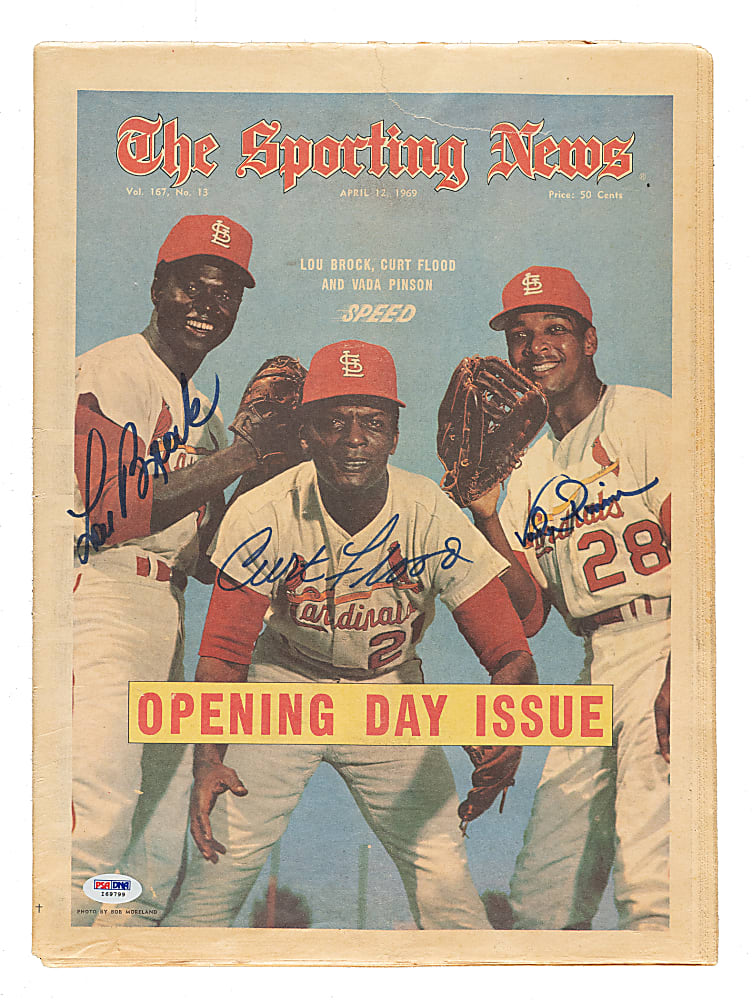 1969 Lou Brock, Curt Flood, and Vada Pinson Signed The Sports News Magazine