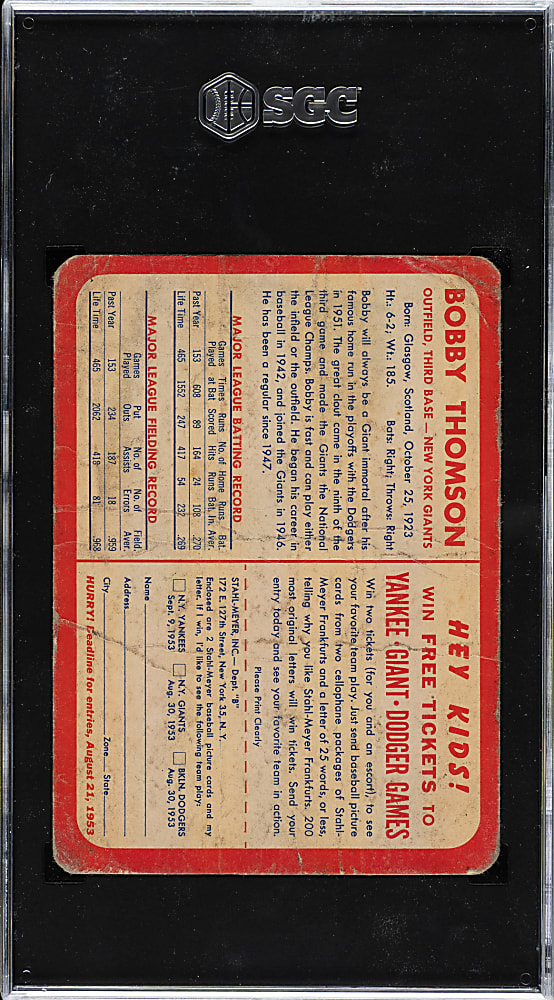 1953 Stahl-Meyer Franks Bobby Thomson SGC POOR 1