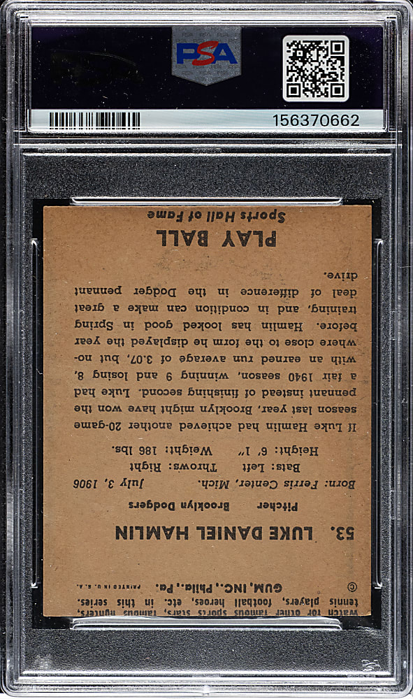 1941 R336 Play Ball #68 Jack Knott PSA Authentic - Wrong Back - #53 Luke Hamlin