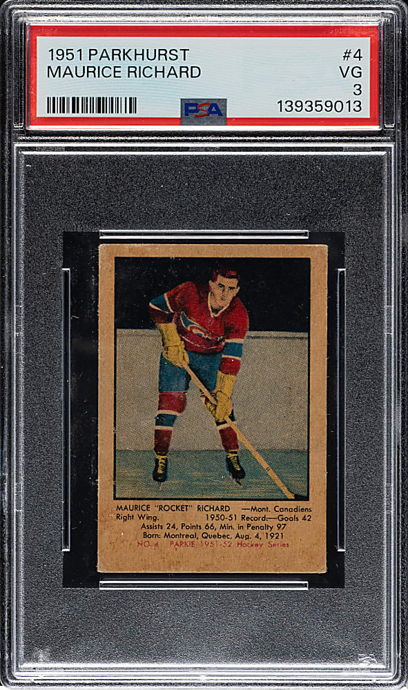 1951-1952 Parkhurst Hockey #4 Maurice Richard Rookie PSA VG 3