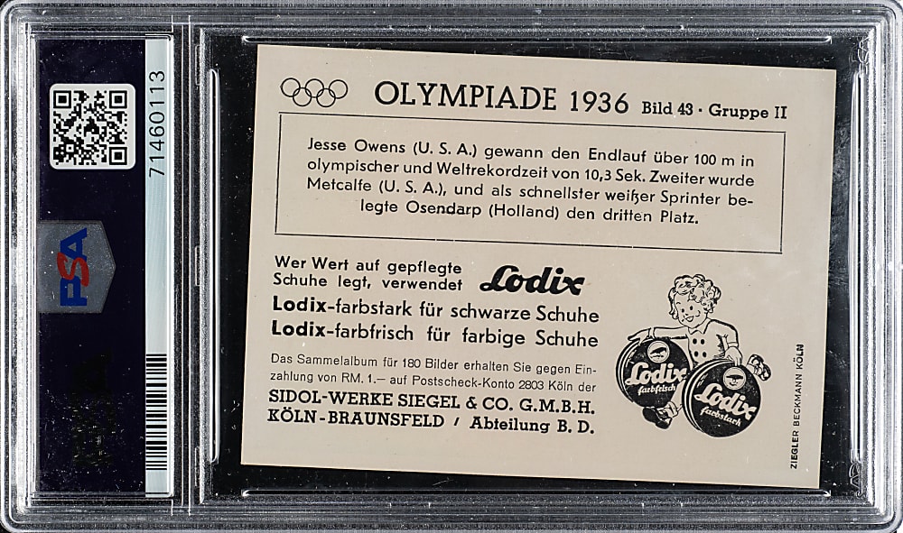 1936 Sidol-Werke Siegel Olympiade #43 Jesse Owens PSA EX-MT 6