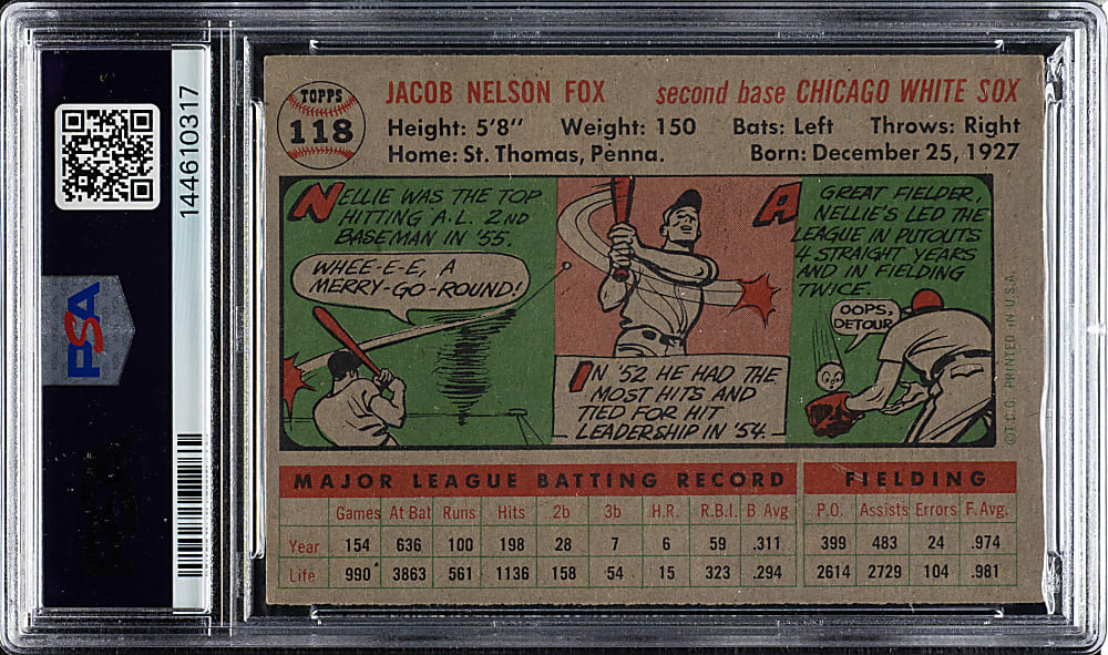 1956 Topps #118 Nellie Fox Gray Back PSA EX-MT 6