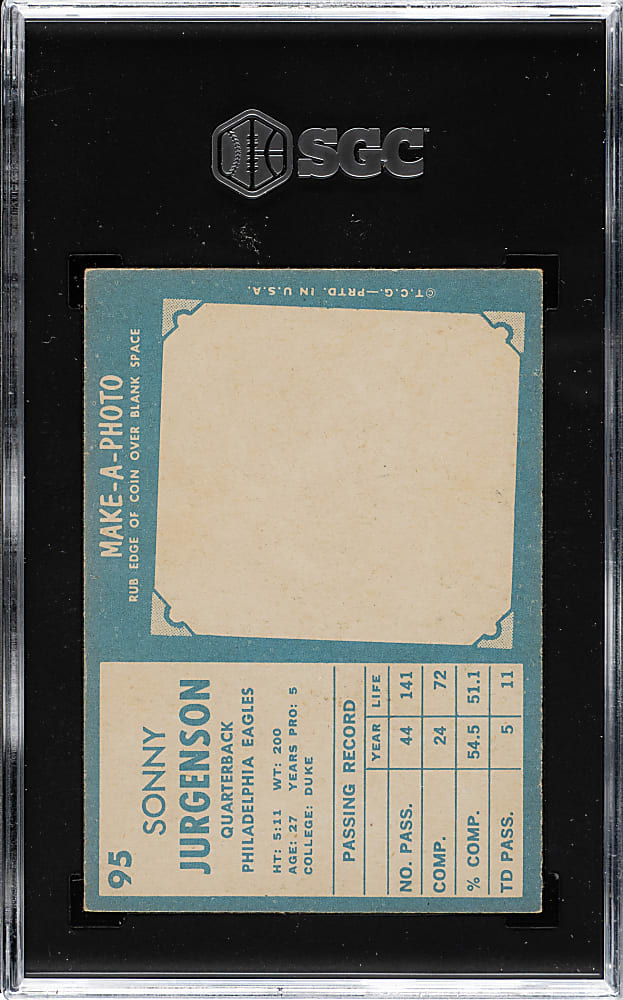 1961 Topps #95 Sonny Jurgenson SGC EX/NM 6