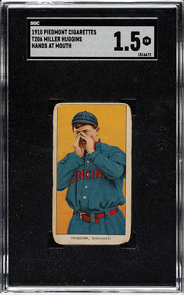 1909-1911 T206 White Border Miller Huggins Hands At Mouth SGC FAIR 1.5