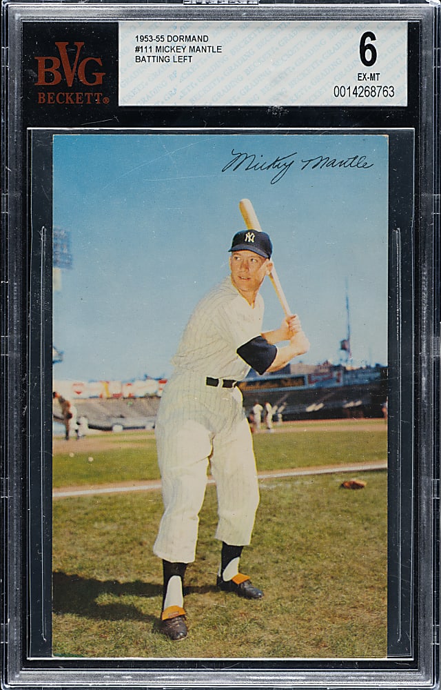 1953-1955 Dormand Postcard Mickey Mantle Batting BVG EX-MT 6