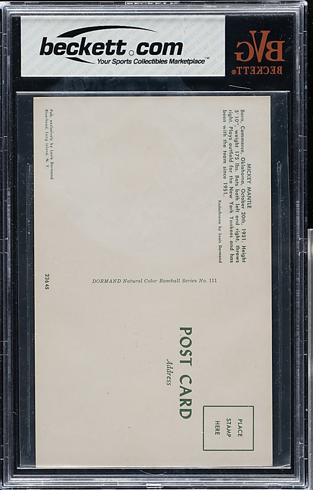 1953-1955 Dormand Postcard Mickey Mantle Batting BVG EX-MT 6