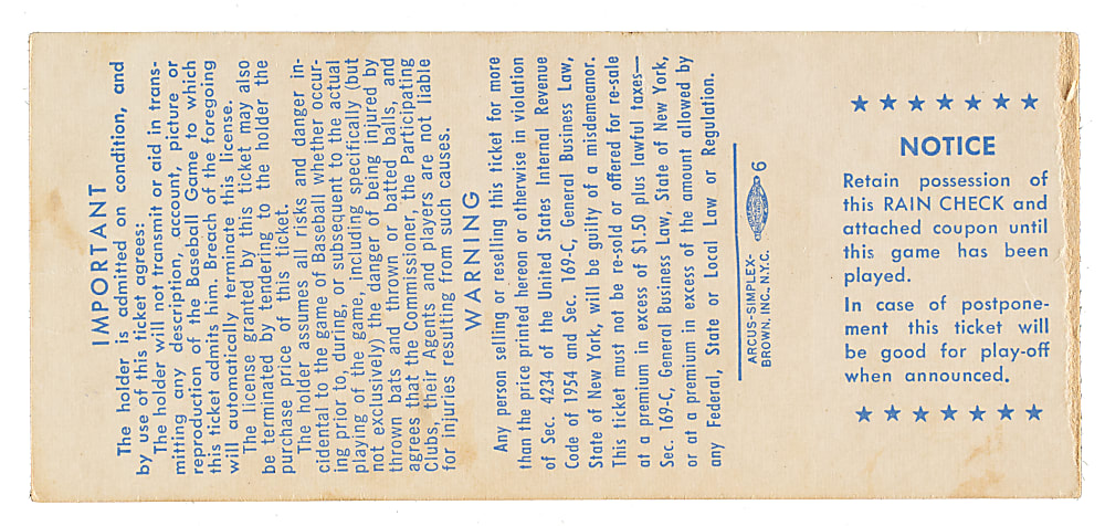 1964 All-Star Game Ticket Stub - Shea Stadium