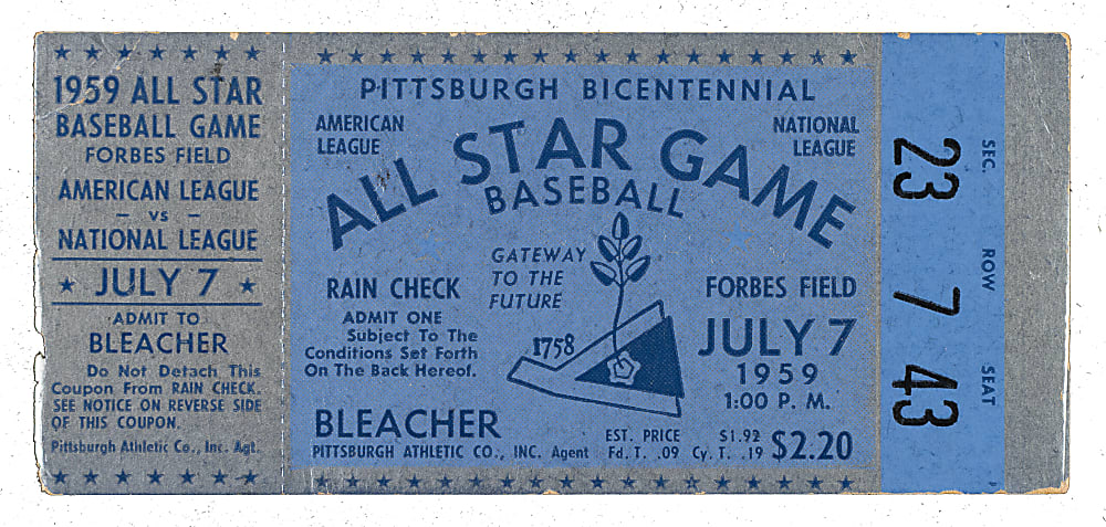 1959 All-Star Game Ticket Stub - Forbes Field