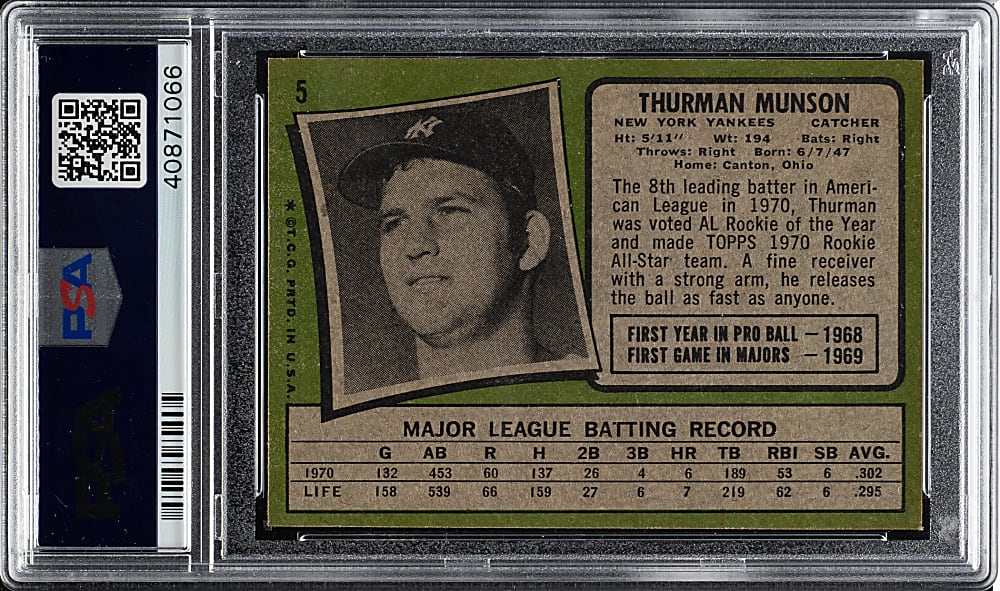1971 Topps #5 Thurman Munson PSA EX-MT+ 6.5