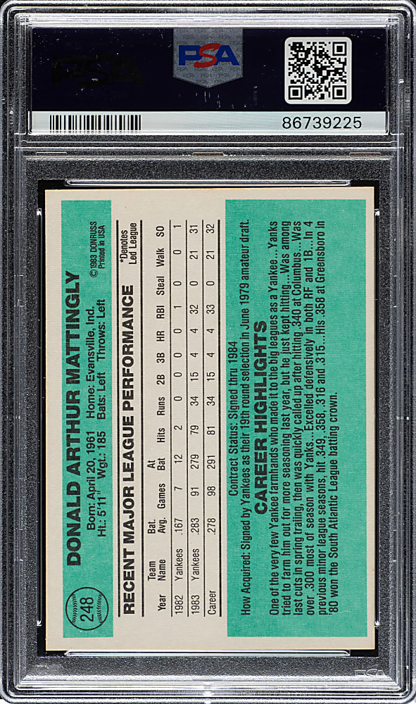 1984 Donruss #248 Don Mattingly Rookie PSA NM-MT 8