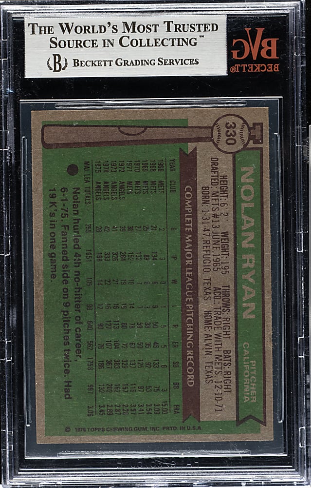 1976 Topps #330 Nolan Ryan BVG NM-MT+ 8.5