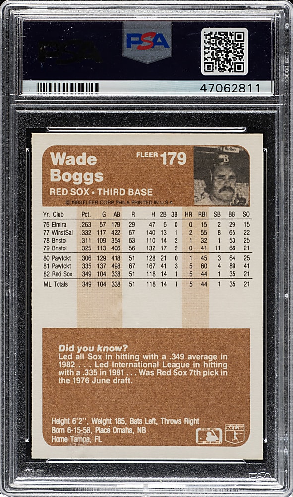 1983 Fleer #179 Wade Boggs Rookie PSA GEM MINT 10