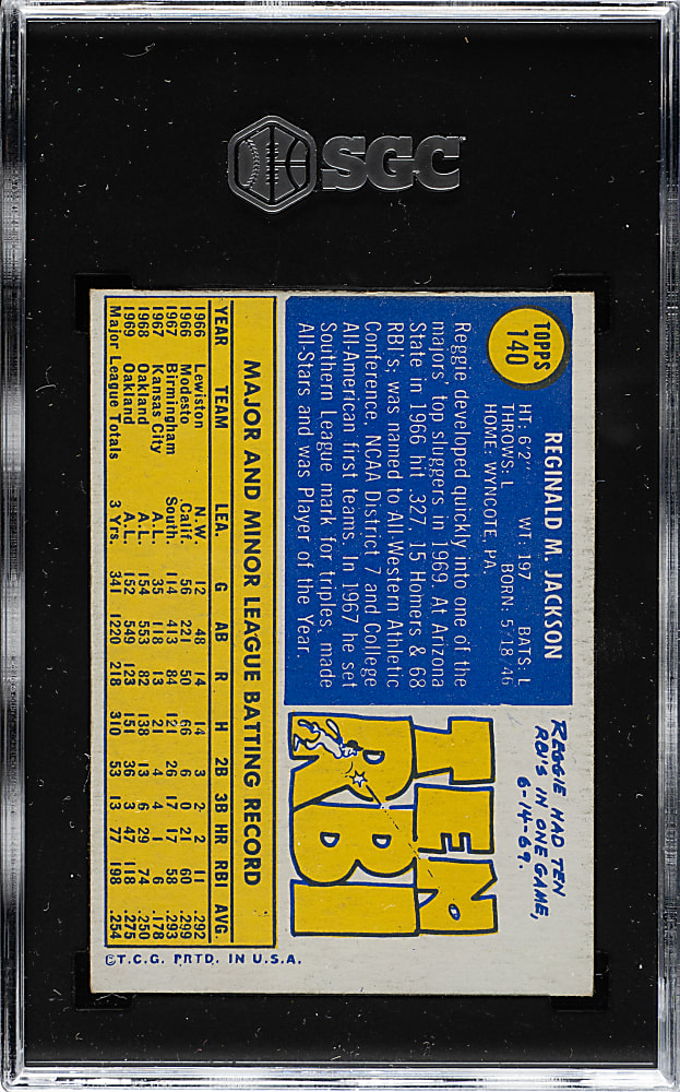 1970 Topps #140 Reggie Jackson SGC EX/NM 6