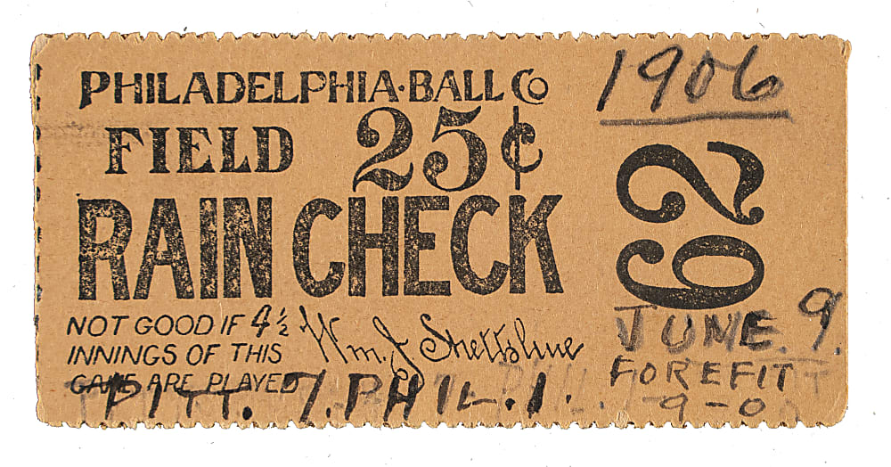 June 9, 1906 Philadelphia Phillies (vs. Pittsburgh Pirates) Ticket Stub - "Forfeit" Game