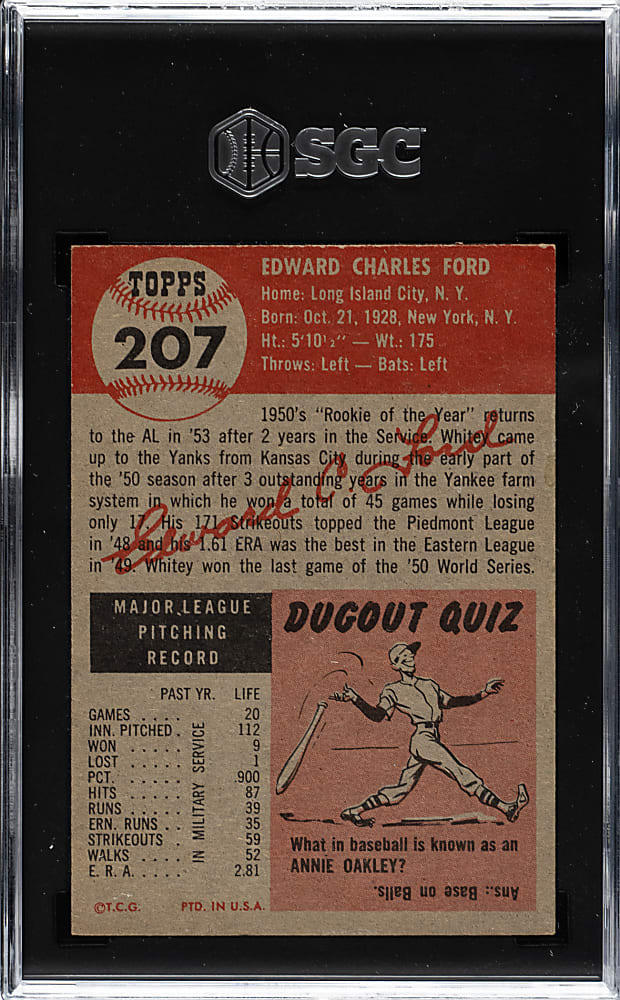 1953 Topps #207 Whitey Ford SGC EX/NM 6