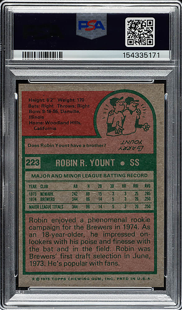 1975 Topps #223 Robin Yount Rookie PSA EX-MT 6