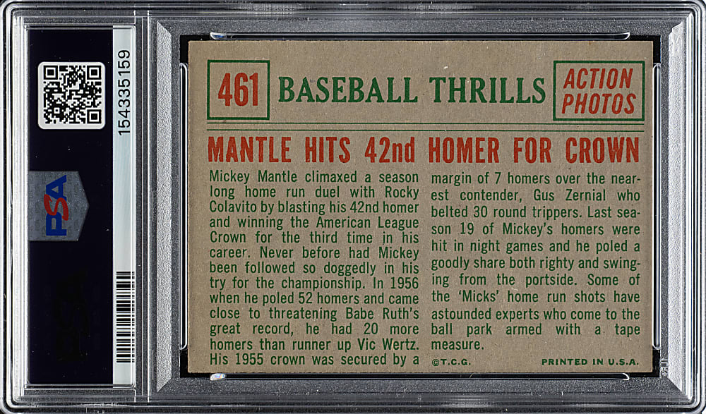 1959 Topps #461 Mantle Hits 42nd Home Run PSA VG 3