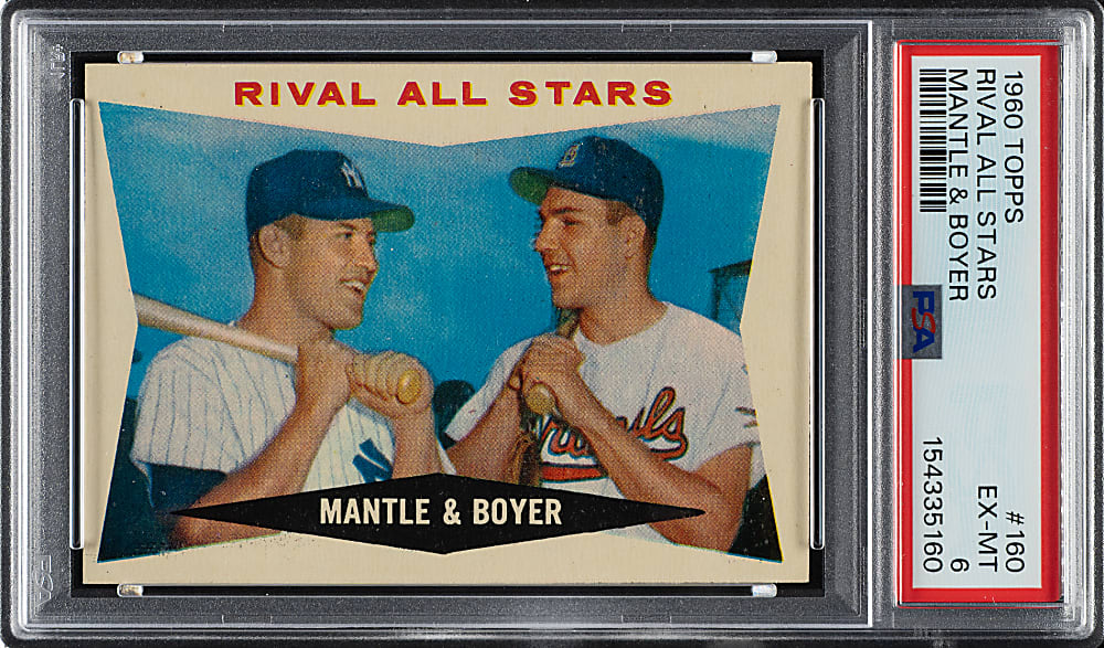 1960 Topps #160 Rival All Stars with Mickey Mantle and Ken Boyer PSA EX-MT 6
