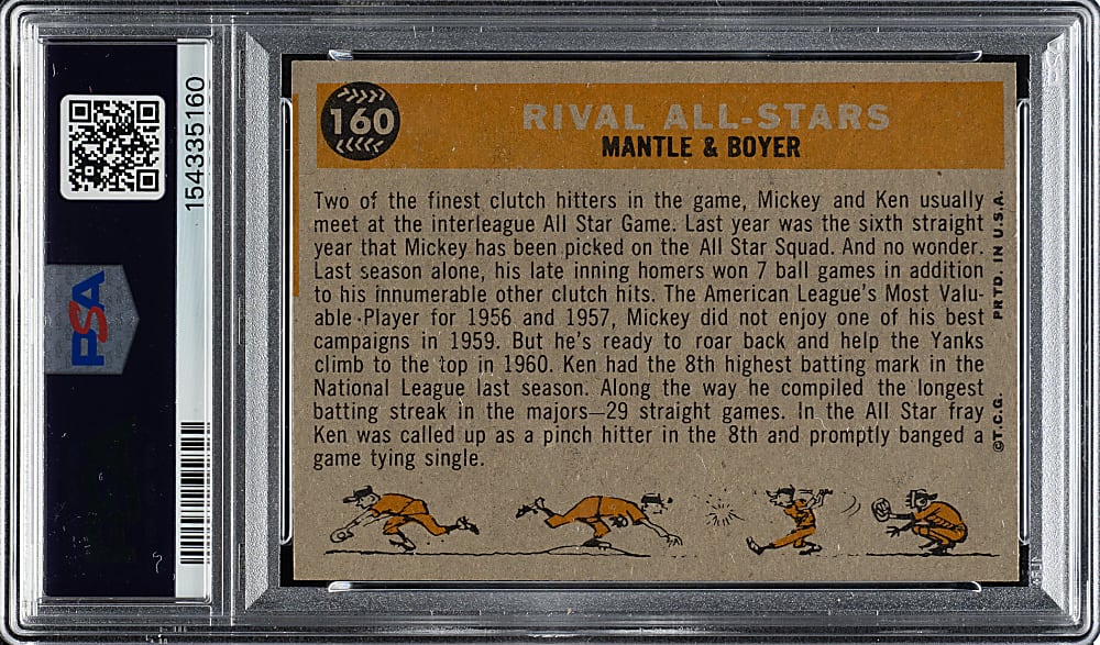 1960 Topps #160 Rival All Stars with Mickey Mantle and Ken Boyer PSA EX-MT 6