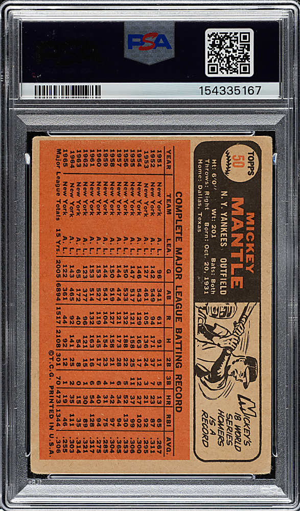 1966 Topps #50 Mickey Mantle PSA GOOD 2 (MK)