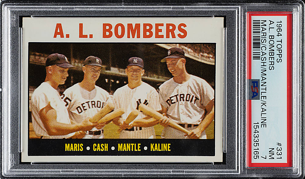 1964 Topps #331 A. L. Bombers with Mantle, Maris, and Kaline PSA NM 7
