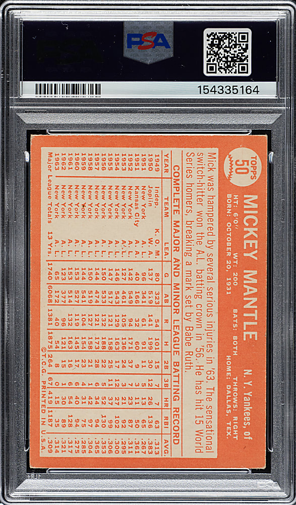 1964 Topps #50 Mickey Mantle PSA VG-EX+ 4.5