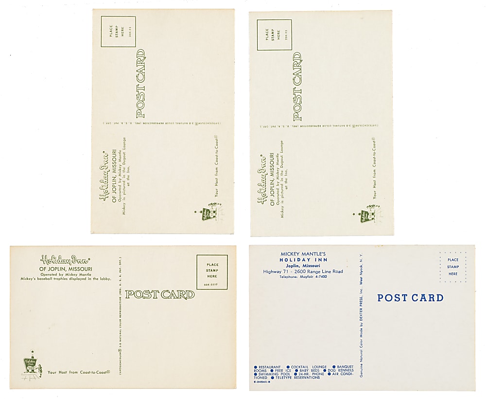 1959 and 1962 Mickey Mantle's Holiday Inn Postcard Collection (7)