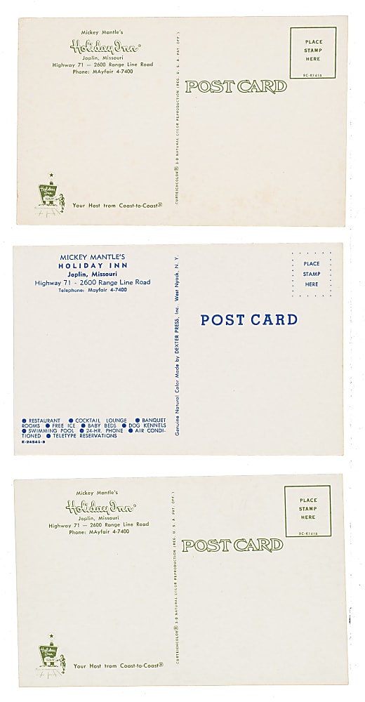 1959 and 1962 Mickey Mantle's Holiday Inn Postcard Collection (7)