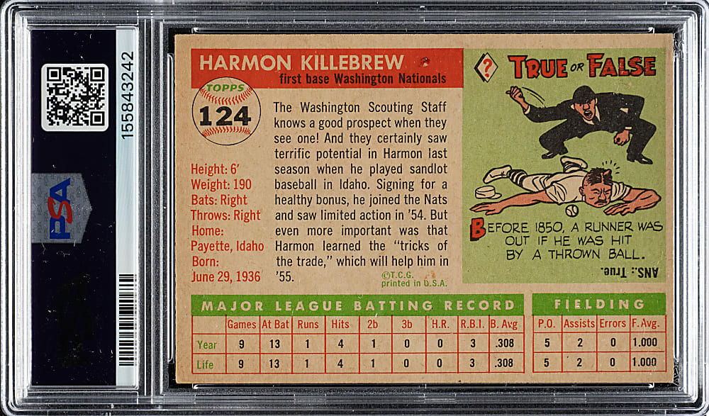 1955 Topps #124 Harmon Killebrew Rookie PSA VG-EX 4