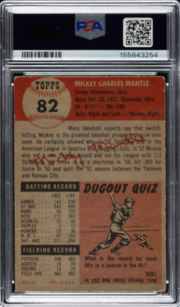 1953 Topps #82 Mickey Mantle PSA FAIR 1.5