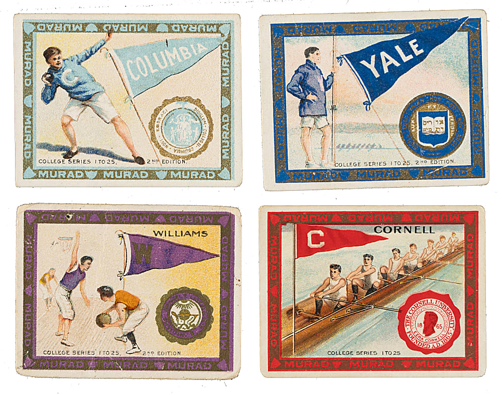 1909-1910 T51 Murad "College Series" and Circa 1910 B33 "College Athlete, Pennant and Seal" Fringed Rugs Collection (22) Including Williams Basketball and Yale Football