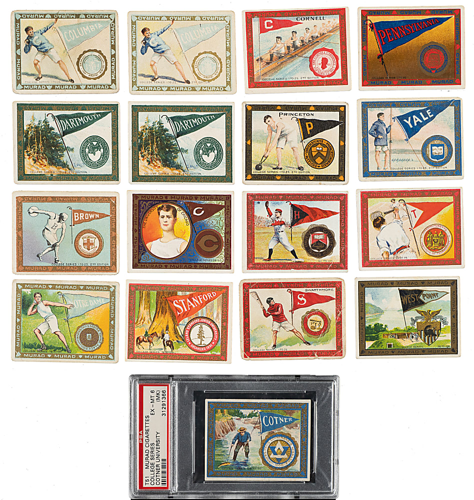 1909-1910 T51 Murad "College Series" and Circa 1910 B33 "College Athlete, Pennant and Seal" Fringed Rugs Collection (22) Including Williams Basketball and Yale Football