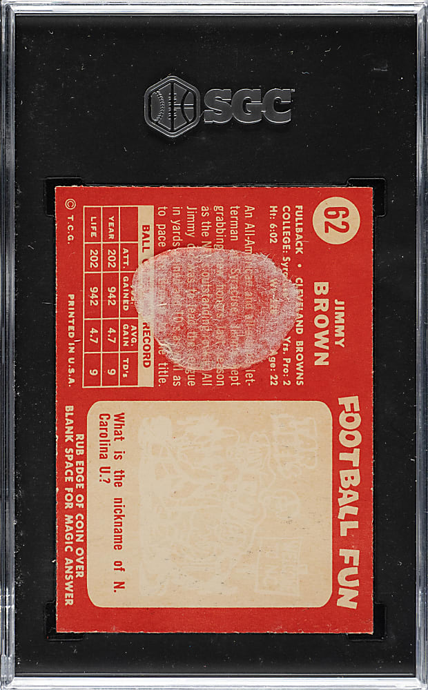 1958 Topps Football #62 Jim Brown Rookie SGC POOR 1