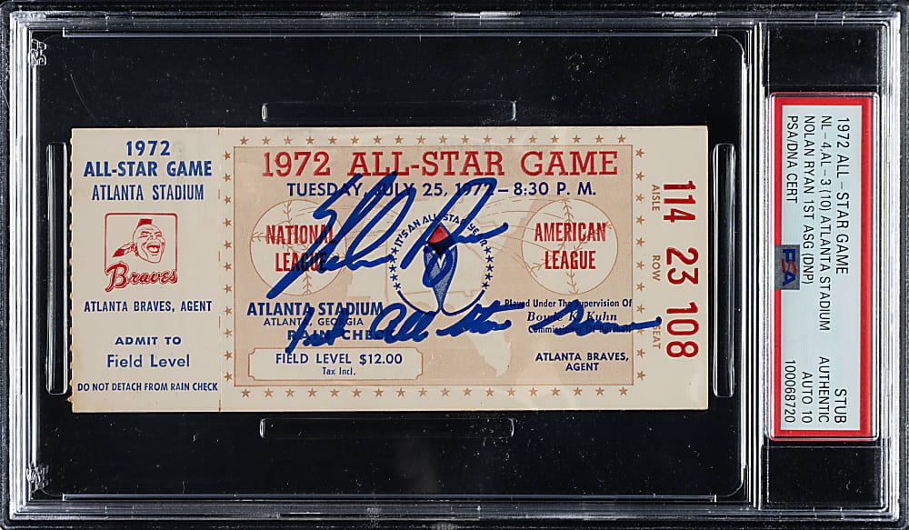 Nolan Ryan Signed 1972 All-Star Game Ticket Stub PSA/DNA GEM MINT 10 - Nolan Ryan's First All-Star Game