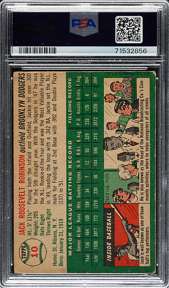 1954 Topps #10 Jackie Robinson PSA VG 3