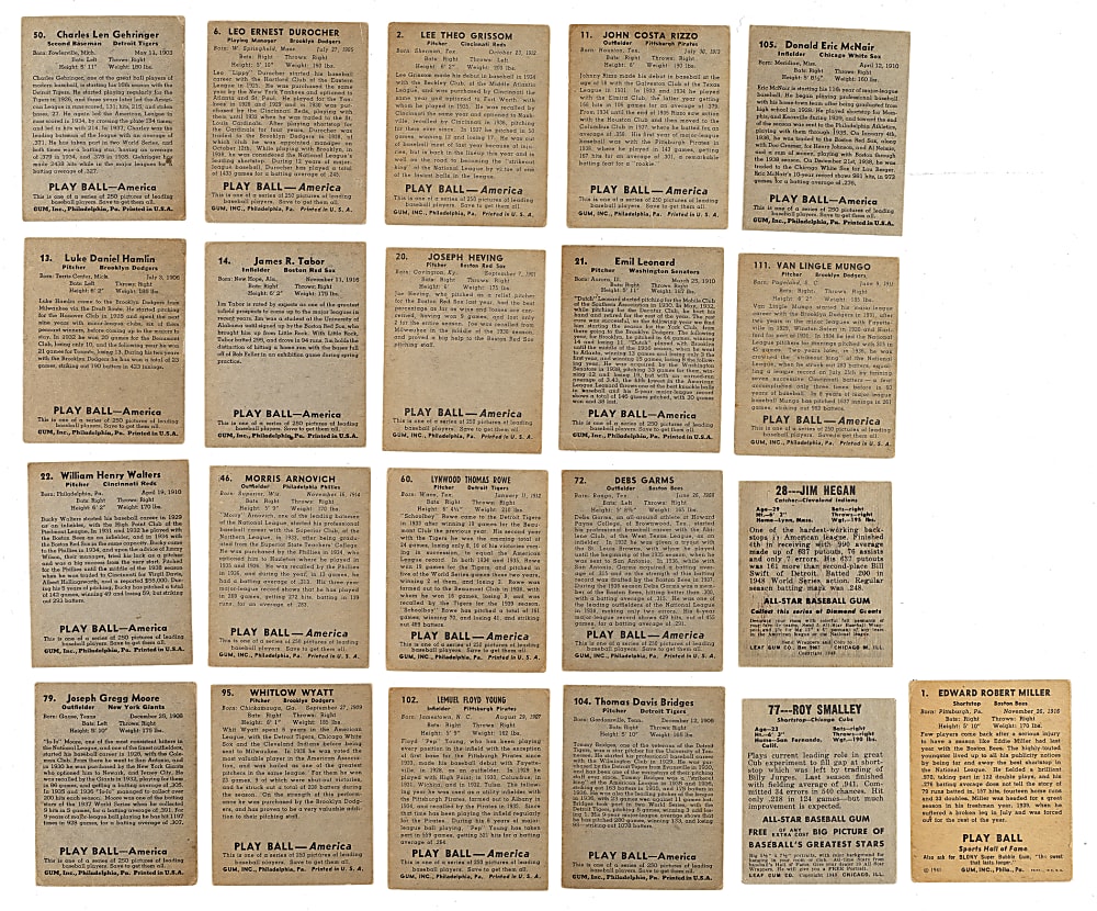 1939 to 1948 Play Ball and Leaf Collection (21) Including Leo Durocher and Charles Gehringer
