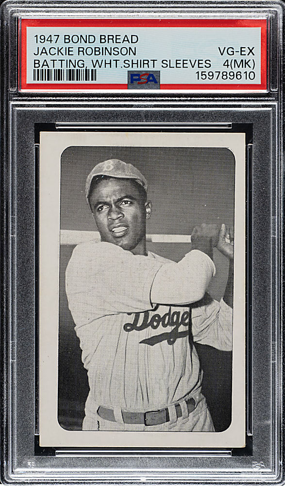 Circa 1947 Bond Bread Jackie Robinson Bat Follow, White Sleeves PSA VG-EX 4 (MK)