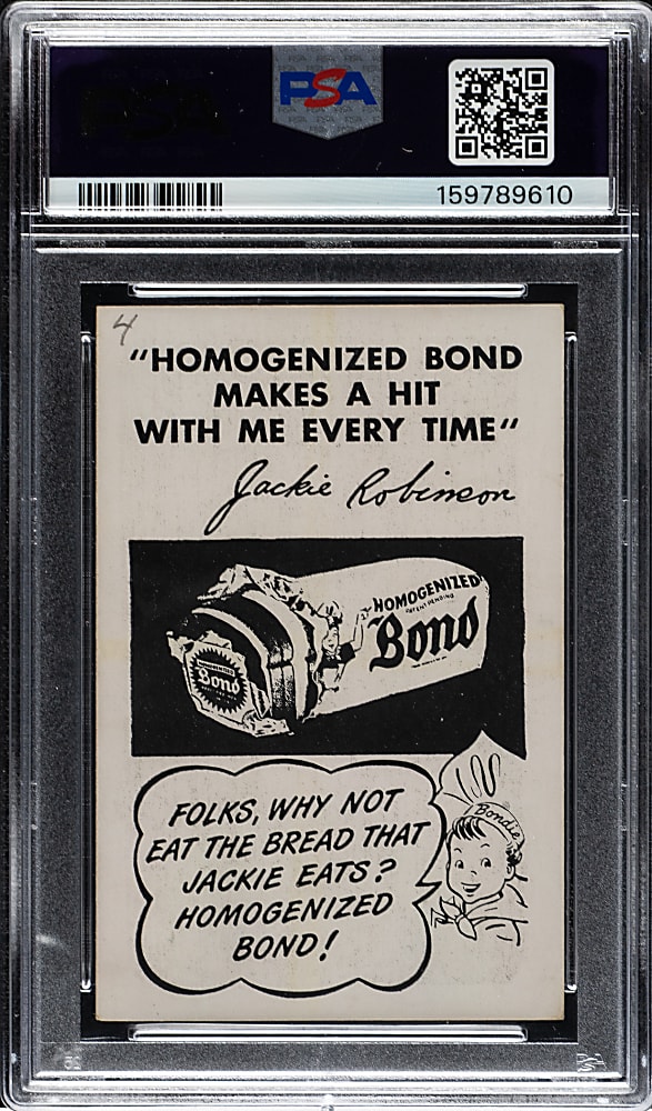 Circa 1947 Bond Bread Jackie Robinson Bat Follow, White Sleeves PSA VG-EX 4 (MK)