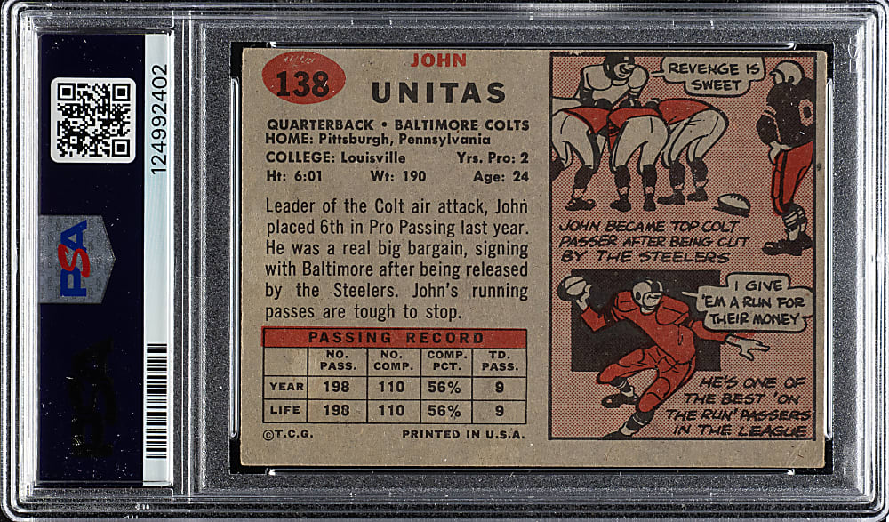 1957 Topps Football #138 Johnny Unitas Rookie PSA VG 3