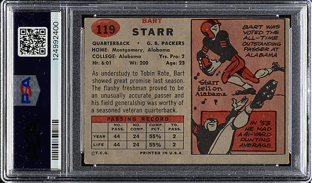 1957 Topps Football #119 Bart Starr Rookie PSA GOOD 2