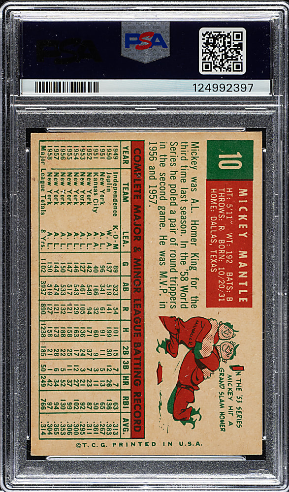 1959 Topps #10 Mickey Mantle PSA VG-EX 4