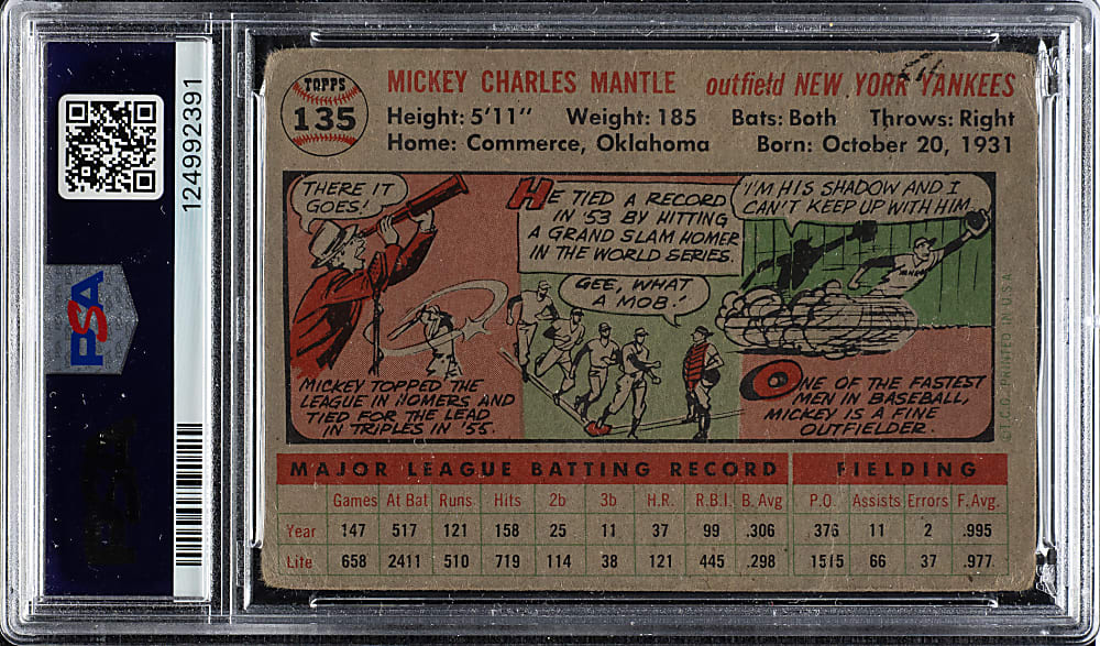 1956 Topps #135 Mickey Mantle Gray Back PSA POOR 1