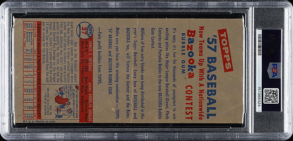 1957 Topps Salesman-Sample Three-Card Advertising Panel with Don Drysdale Rookie on Back PSA Authentic