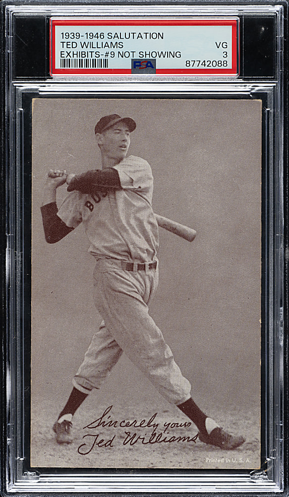 1939-1946 W462 Salutation Exhibits Ted Williams #9 Not Showing Variation PSA VG 3
